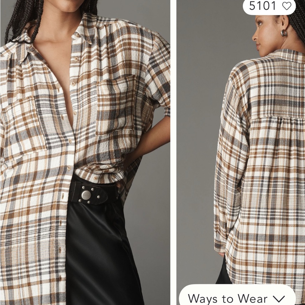 Pilcro Hadley Top in Brown Relaxed Plaid Button-Down Shirt from Anthropologie.